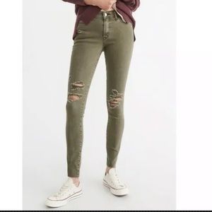 Abercrombie Harper Super Skinny Jeans 27 Olive A4